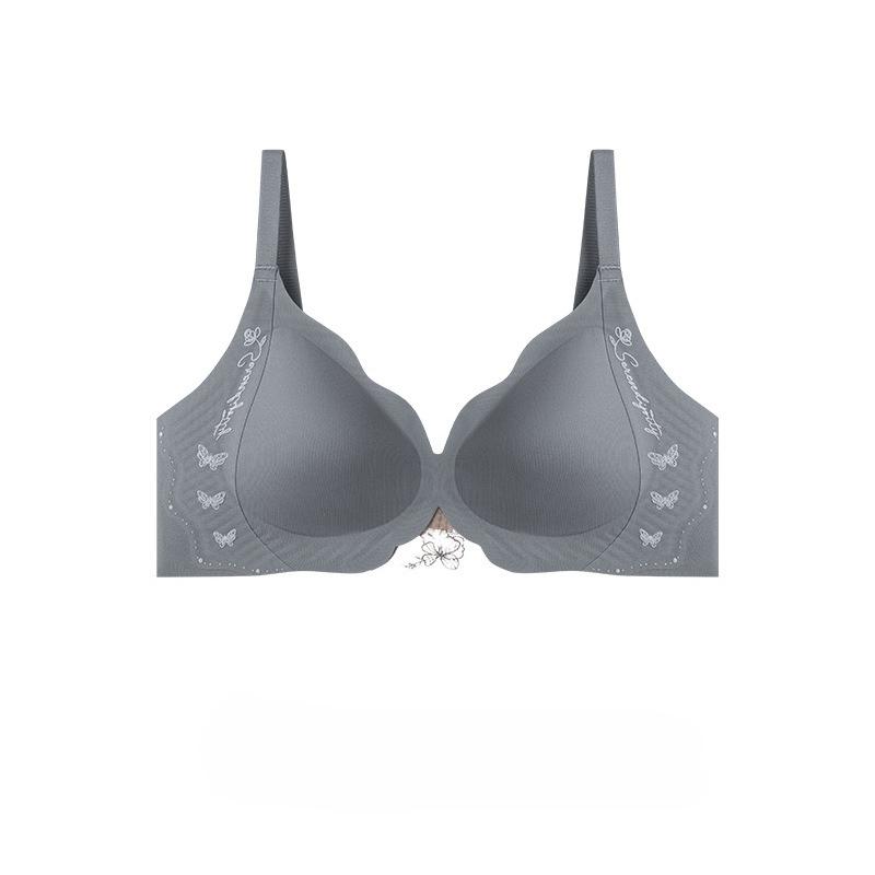 Seamless Soft Support Cup Bra, Sexy Deep V Simple Glossy Lace Butterfly Bra