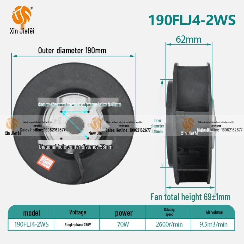 190FLJ4-2WS Silent External Rotor Vortex Centrifugal Cooling Fan for Industrial Cabinets