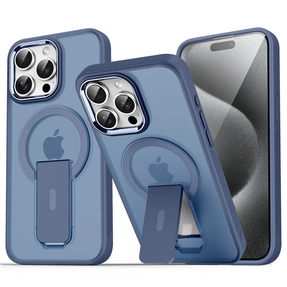Luxus Für Magsafe Klappständer Magnetische Handyhülle Für 16 15 14 13 12 17 Pro Max Plus Matt Transluzente Rückabdeckung Kappen