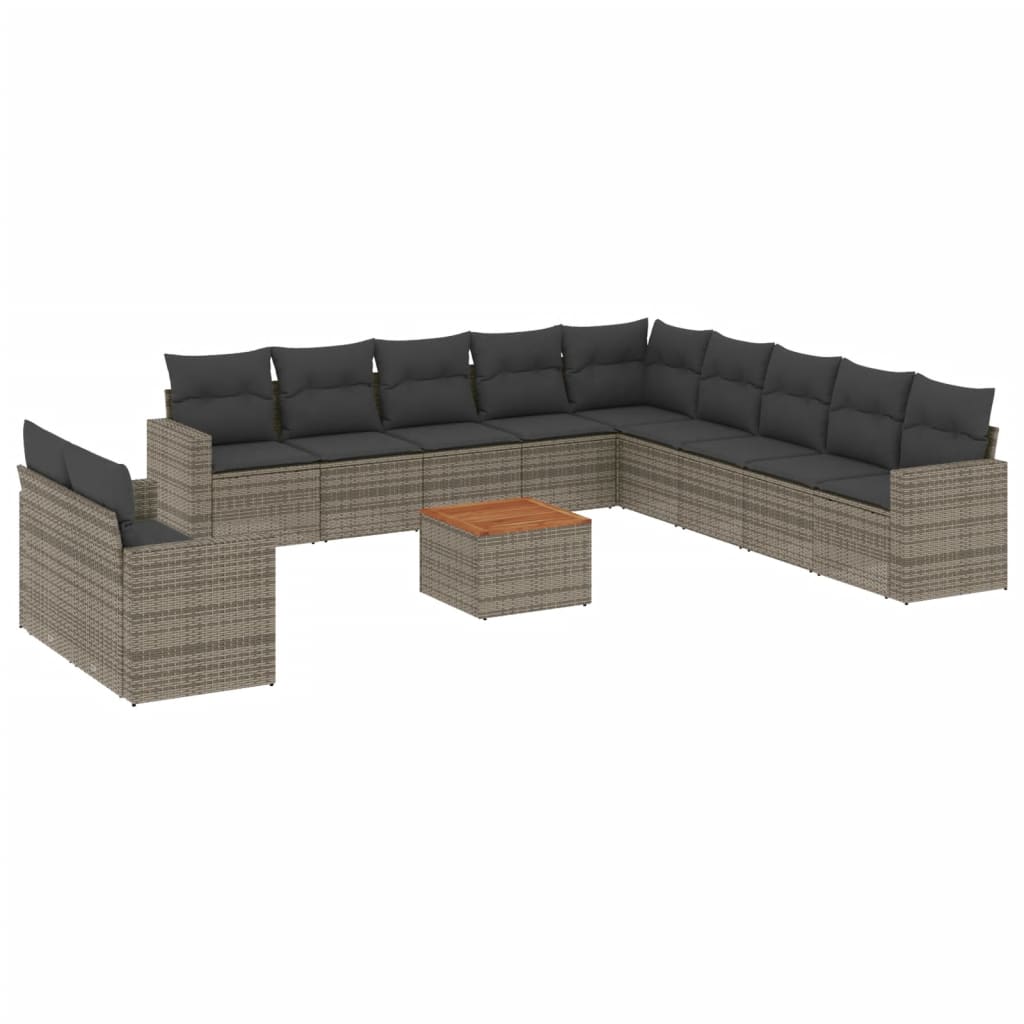 12 Piece Garden Sofa Set with Cushions Gray Poly Rattan