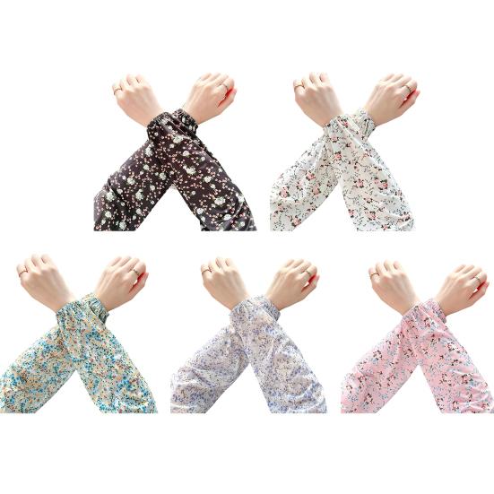Ice Silk Arm Sleeves for Women, UV Sun Protection Cooling Sleeves with Floral Print, Loose Fit Elastic Cuffs Arm Covers for Cycling Driving Working