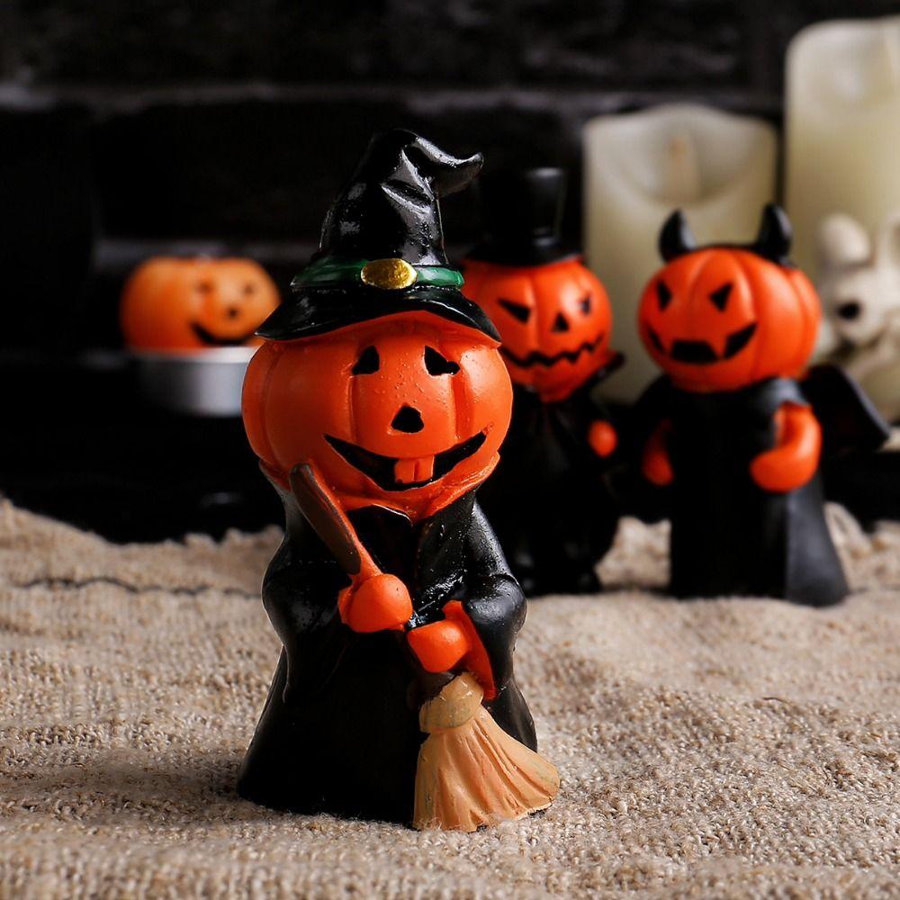 3Pcs/Set Durable Pumpkin Wizard Statue Craft Halloween Devil Decoration  Office Display