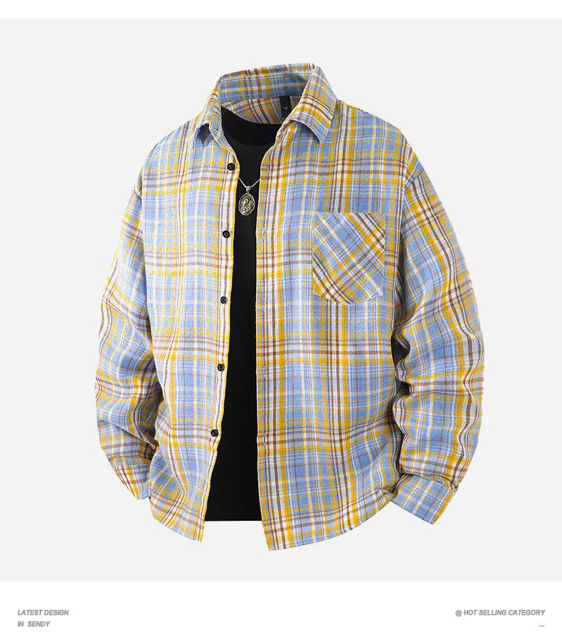 Men's Retro Plaid Long Sleeve Shirt - Trendy Casual Loose Fit for Autumn and Spring