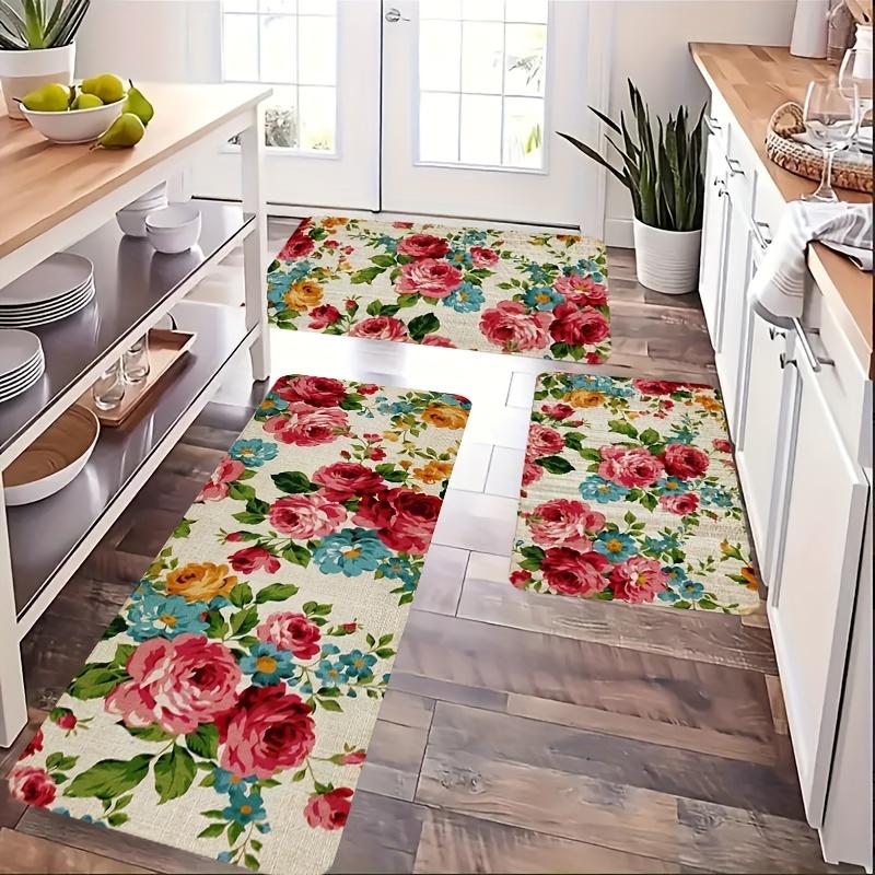 1 Uds. Alfombra con estampado Floral romántico de rosas, felpudos lavables antideslizantes para puertas, alfombras de bienvenida de entrada bohemias, alfombra decorativa para el Día de San Valentín