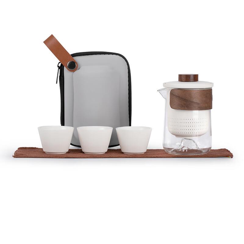 Pinjian Frosted White Portable Glass Travel Tea Set