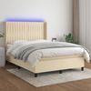 Sommier tapissier - Maison Exclusive - 140x200 cm - Tissu crème - Bandes LED