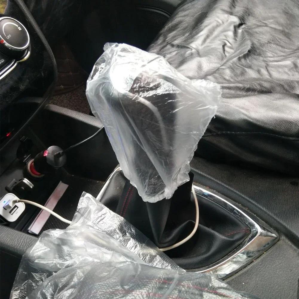 50pcs Disposable Universal Car Transparent Steering Wheel Gear Cover Elastic Waterproof Plastic Isolation Protection Cover