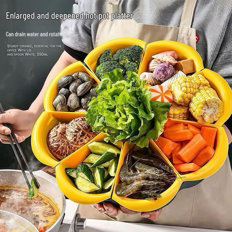 Multi-compartment Rotating Kitchen Prep & Hot Pot Drain Basket