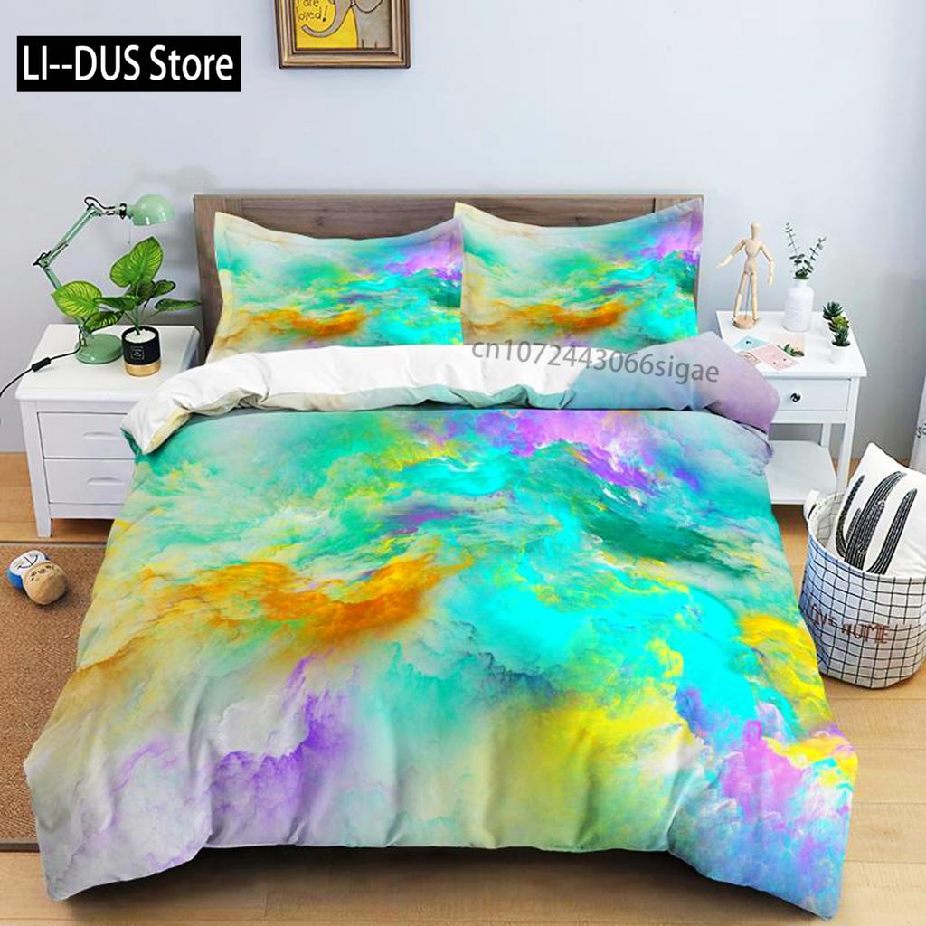 Comforter Colorful Cloud Polyester Orange Yellow Purple Cloud Sky For Teens Girls Abstract Theme Soft Bedding Set