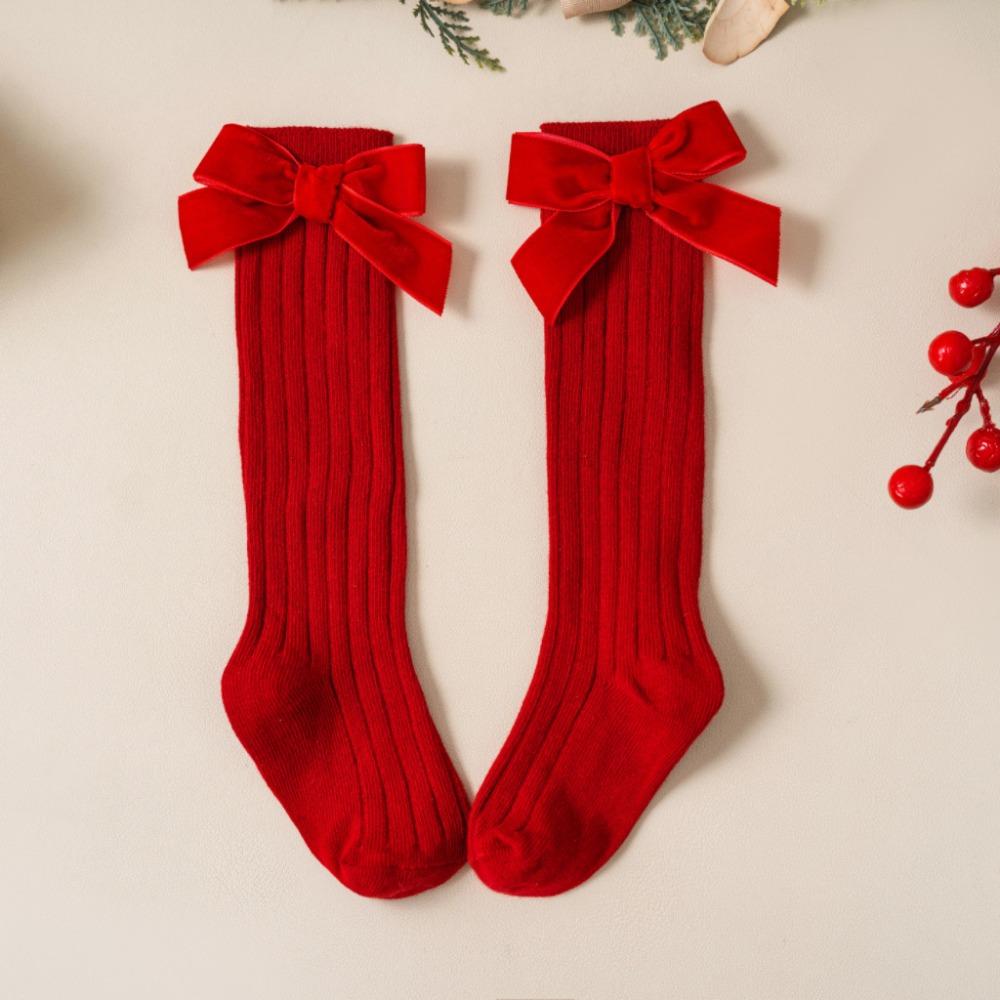Sweet Kids Red Socks Red Bow Middle Tube Socks Soft Baby Knee High Long Sock Autumn Winter