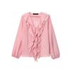 Kaslead New Arrival Women's Clothing Fashion Style Fashion Laminated Decoration Puffy Long Sleeves V-neck Shirt 9479040
