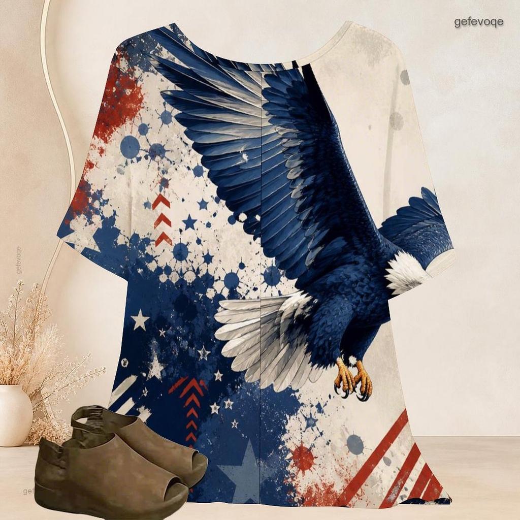 Women Plus Size Loose Batwing Sleeve Top Round Neck Colorful Heart Print Casual Short Sleeve Tunic Blouse