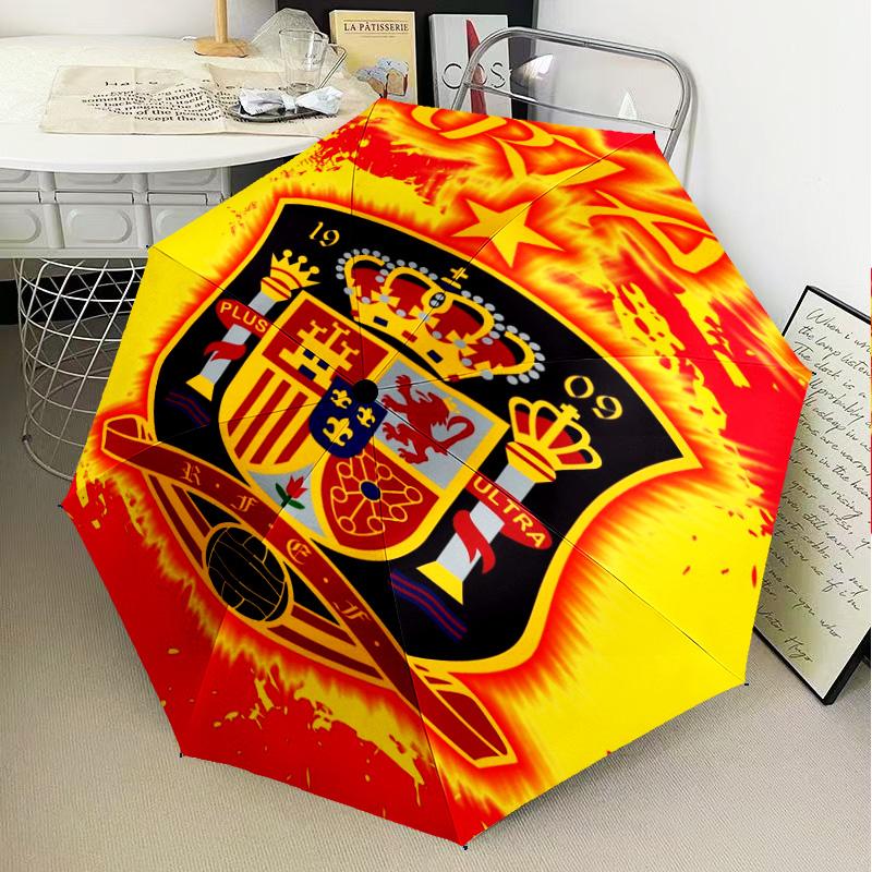 1PC Spain FC Crest Printed Umbrella Folding umbrella, automatic umbrella 8-Frame for Travel, camping Fan gifts Christmas Gifts