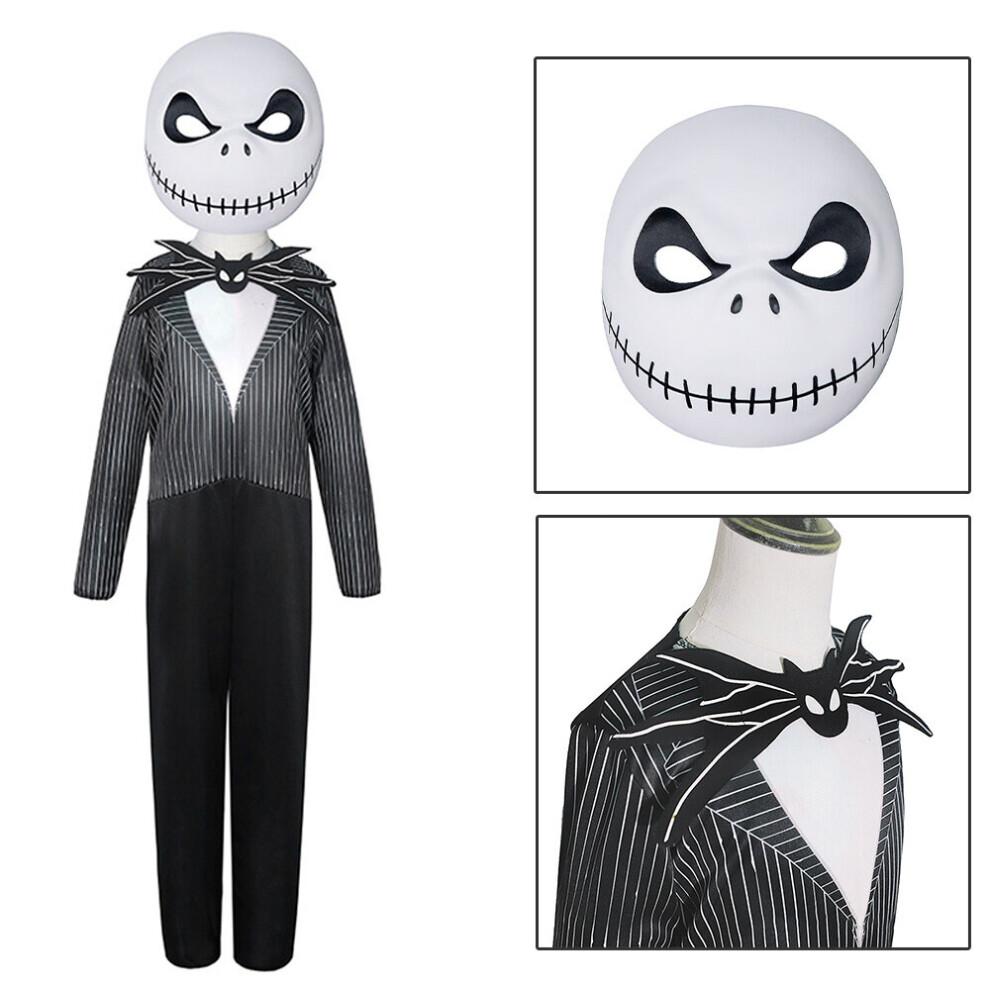 (11-14 Years) Jack Skellington Costume The Nightmare Before Christmas Kid Halloween Cosplay Outfit with Mask
