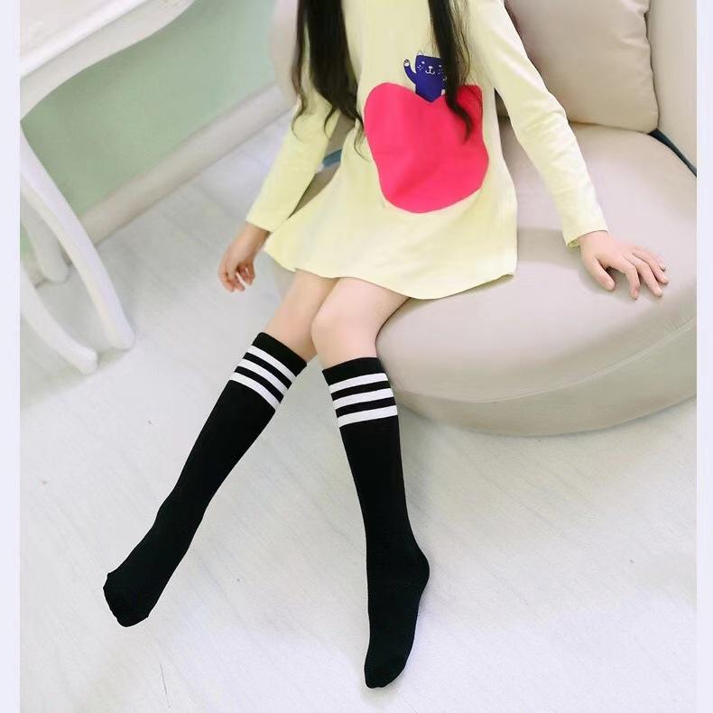 Boys And Girls Three-Bar Student Socks Spring And Summer Medium Stockings Breathable Striped Over Knee Children'S Socks