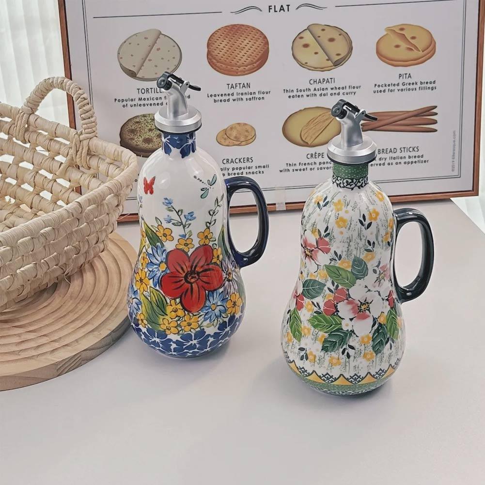 700ml Ceramic Olive Oil Dispenser Bottle Leak-Proof Vinegar Soy Oil Seasoning Bottle Jar Storag B2X3