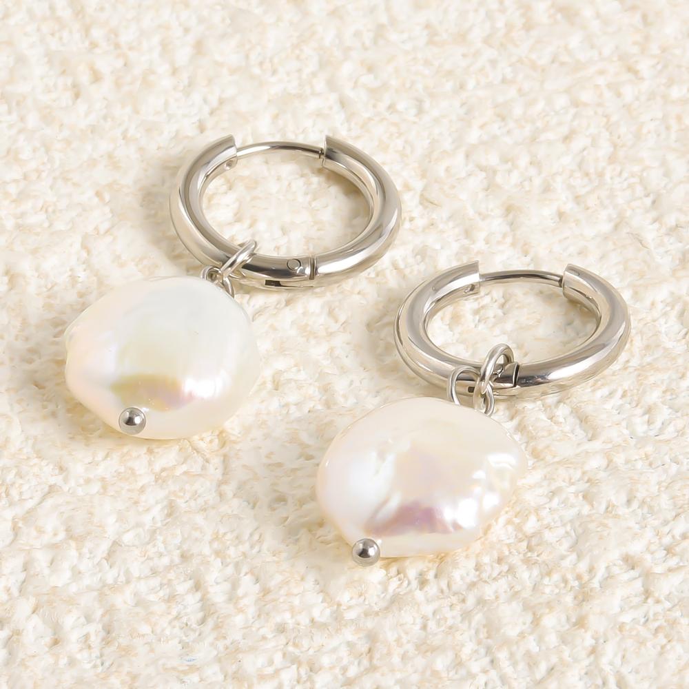 Real Natural Irregular Pearl Earring Stainless Steel Jewelry For Women Men Accessories Round Hoops Piercing Baroque Boucles Gift