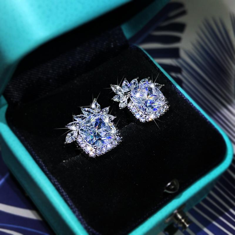 925 Silver Classic Fashion Square White Zircon Earring For Ladies Party Birthday Engagement Jewelry Gift