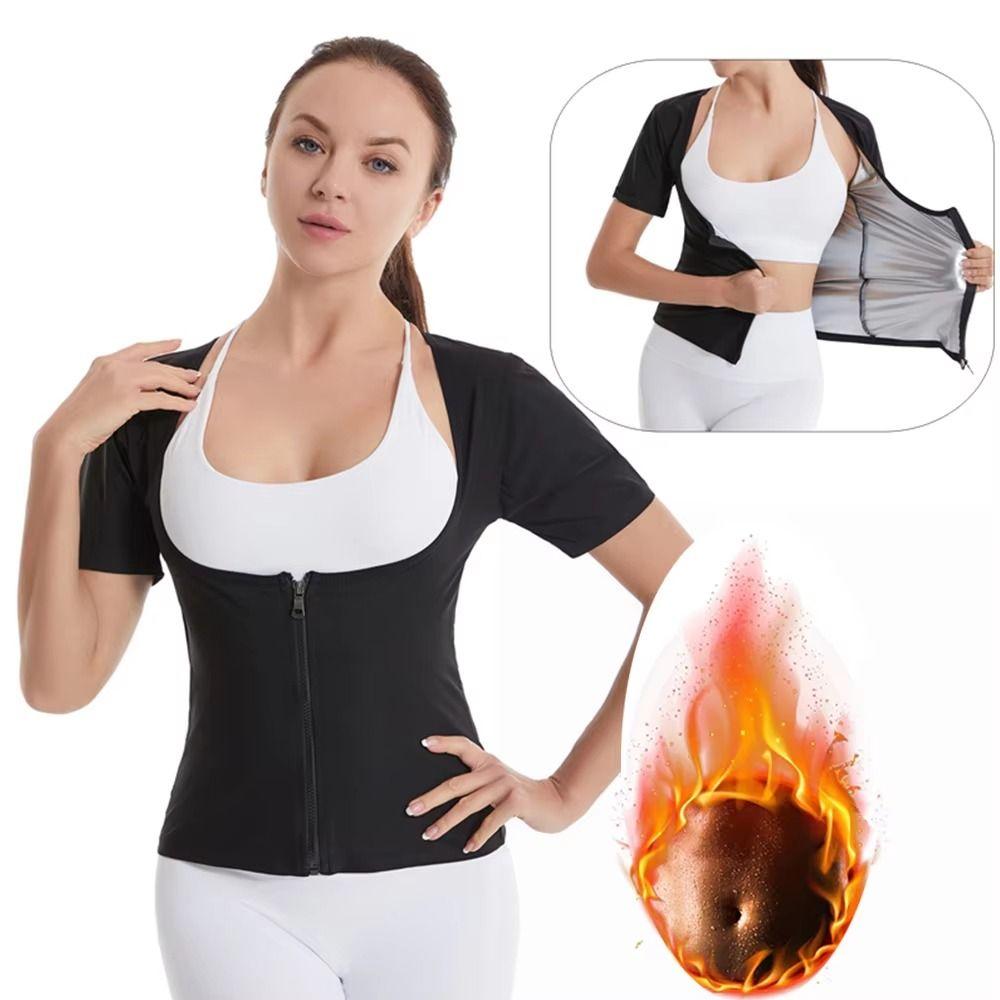 Short Sleeve Women Sauna Suits Zipper Design Compression Shapewear  Bodybuilding