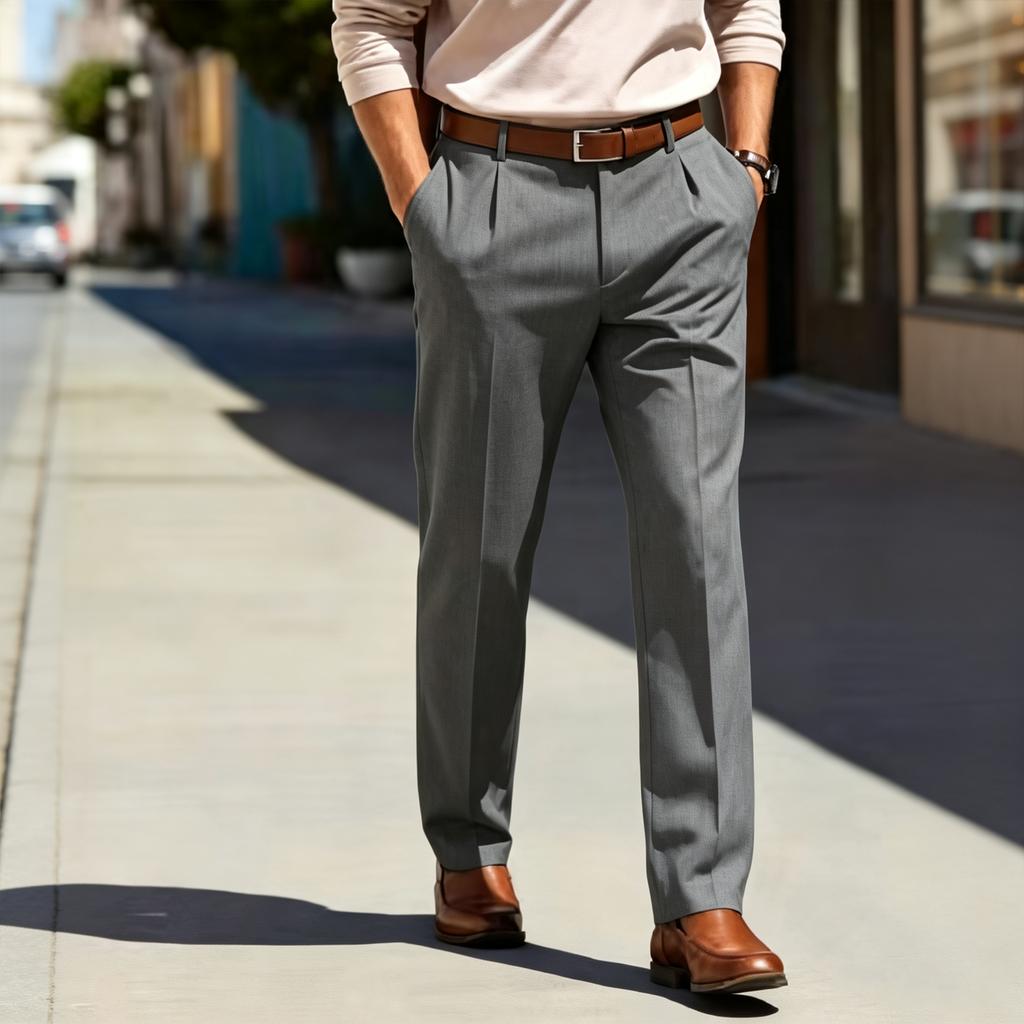 Men's Straight Leg Dress Pants Loose Fit Business Casual Suit Pants with Drape for Young and Aged Men
