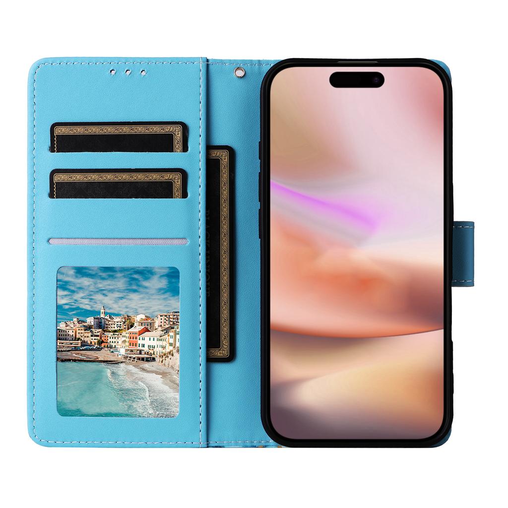 Applicable to iPhone16E mobile phone leather case 17Pro bronzing splicing marble card wallet holder portable rope