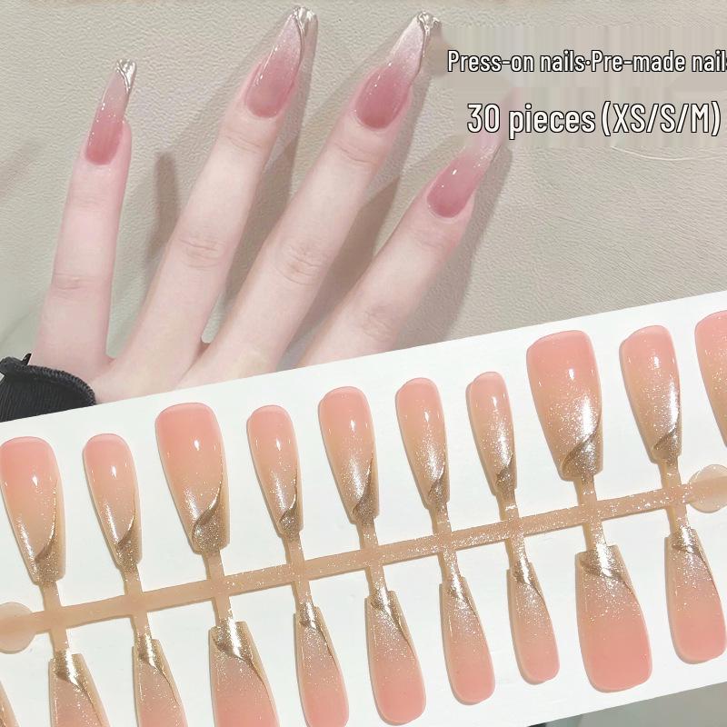 

Nude Pink Gradient Crystal Glitter Long Press-On Nails - Pure Desire Collection YM758 Litchi Bobo [30 pieces/strip] All S size