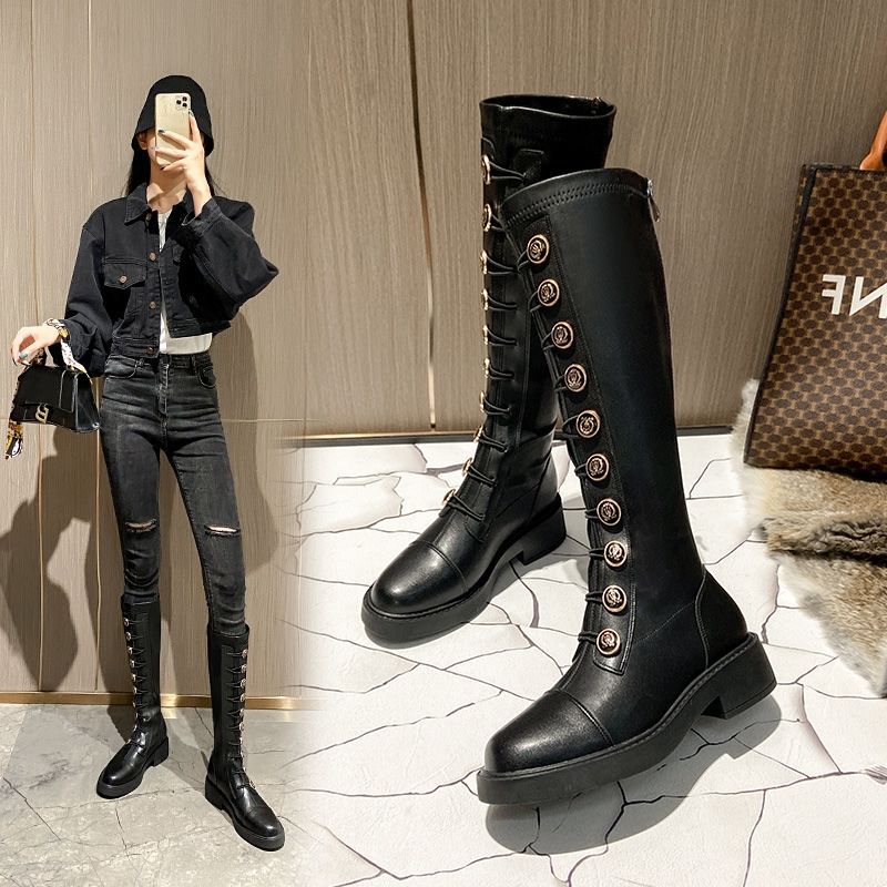 Xiaoxiangfeng but knee boots women's 2025 autumn and winter new thin Internet celebrity badge knight boots medium and high elastic boots