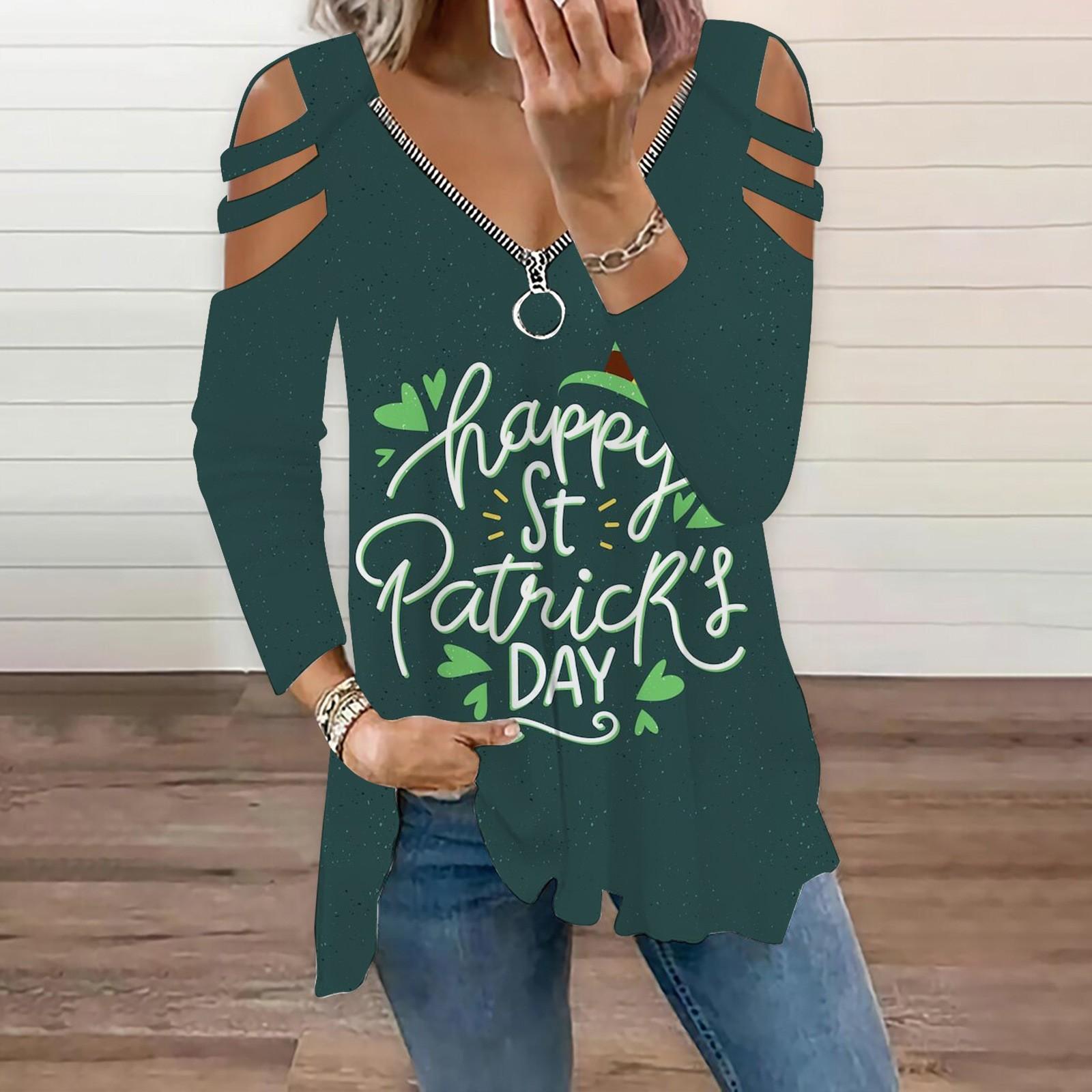 

Women s Casual V-Neck Off Shoulder Long Sleeve St Patrick s Day Print Top T-shirt XXXL