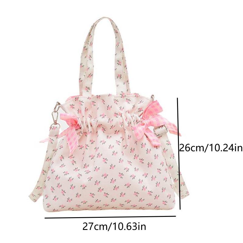 Simple Sweet Shoulder Bag Large Capacity Printed Tote Bag Fashion Sweet With Bowknot Storage Handbags Canvas Underarm Handbags