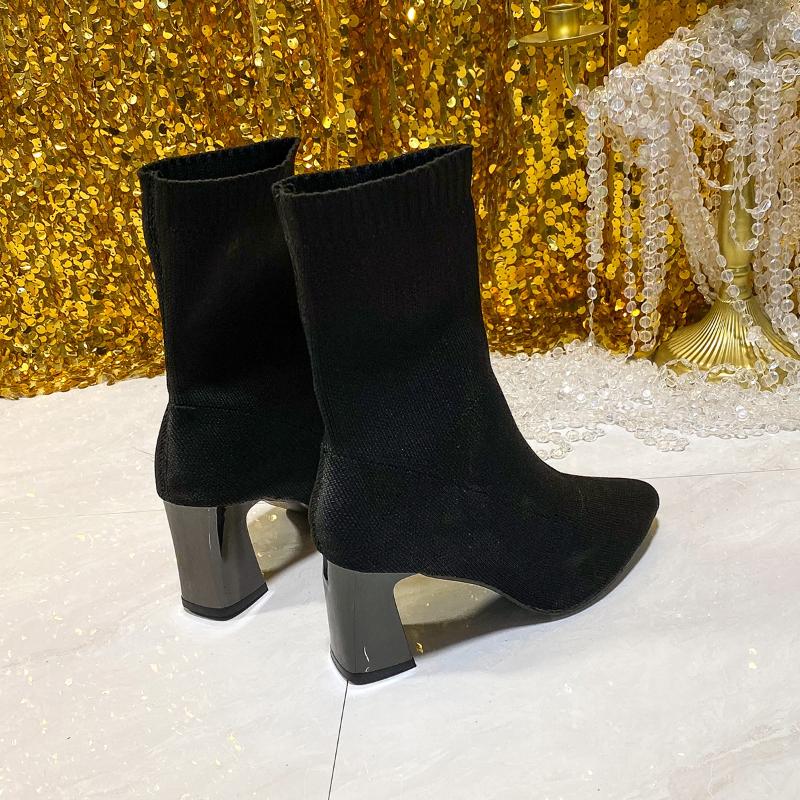 

Осень/Зима Вязаные Эластичные Тканевые Носки Ботильоны Женские Высокие Каблуки Короткие Ботильоны Остроносые Женские Ботильоны Размер 42 36