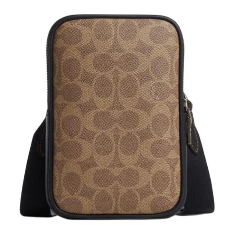 

COACH Stanton 12 classic presbyopic zipper closure PVC with leather shoulder crossbody bag mini men s dark khaki коричневий
