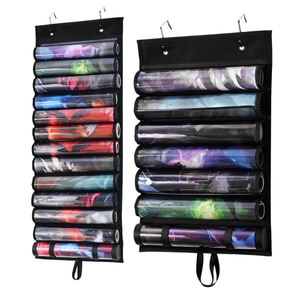 Game Mat Holder Double Hook Hanging Game Pad Organizer storage Bag With Transparent Slots Can Hold 12+1 Card Game Pads