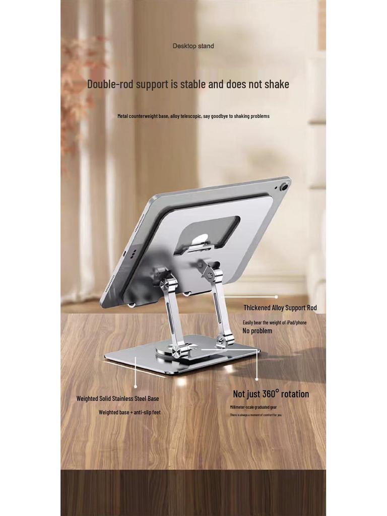 360° drehbarer, verstellbarer Vollmetall-Tablet-Ständer für Nachttisch oder Schreibtisch – Ideal für die iPad-Nutzung