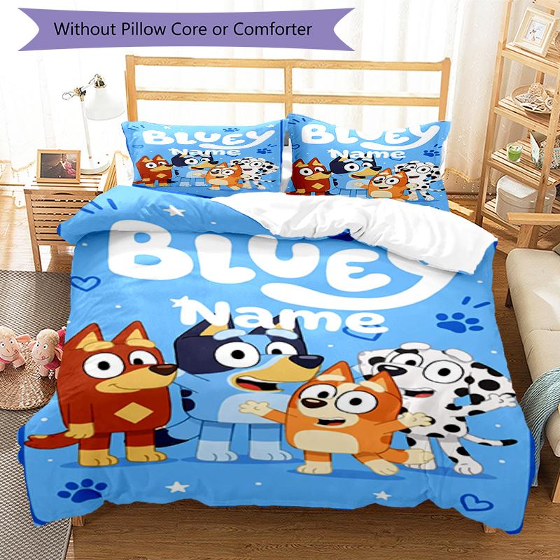 3Pcs Custom Name Bluey Bedding Set Duvet Cover Closure Includes 1Duvet Cover 2Pillowcases Soft And Comfortable For All Seasons