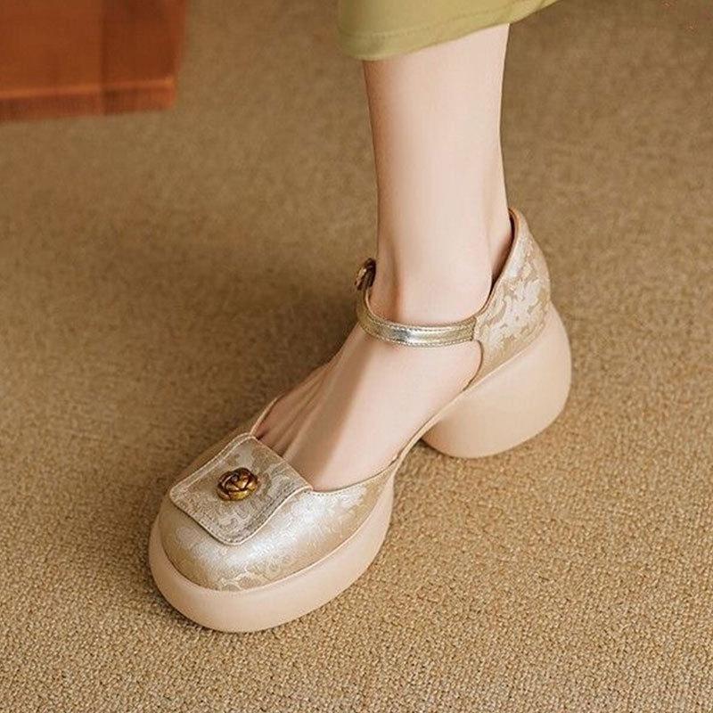 

With skirt super fairy versatile sandals to increase the height of Mary Jane shoes 2025 new summer temperament high heel single shoes women 40 абрикосовый