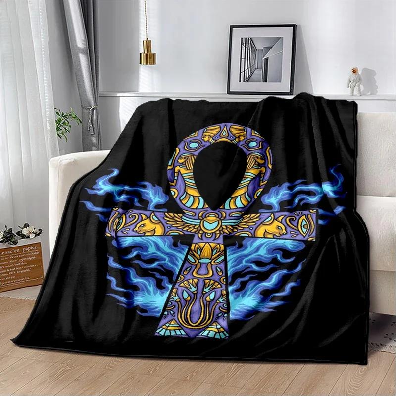 Egypt Blanket Cross Flannel Throw Blanket Soft Cover Lightweight Warm Blankets for Bed Sofa Couch King Queen Size for Teens Man