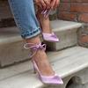 Damenmode Fliederfarbe Satin Kordelzug Stöckelschuhe