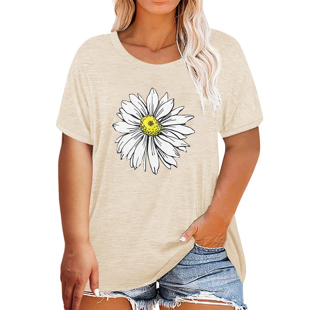 Women'S Cute Printed Short Sleeve Round Neck Front Shoulder Vintage Short Sleeve Summer Loose Shirt Top