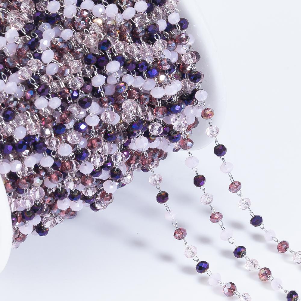 2Meters 1Meter Deep Purple Crystal Stone Beads Stainless Steel Chain DIY Necklace Bracelet Sweater Chain Jewelry Making Supplies