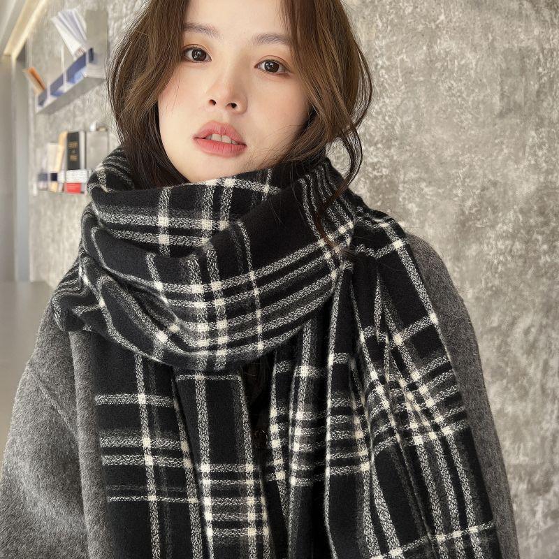 Thick Faux Cashmere Scarf Wrap Shawl Women Winter Warm Plaid Cozy Neckwear