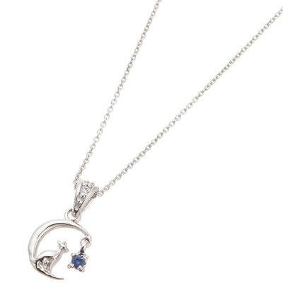 [Piena] Sterling Silver 925 Cubic Zirconia Natural Stone Crescent Moon Cat Necklace for Women (September Birthstone: Sapphire)