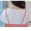 Plus Size Korean Plaid Maternity Dress - Short Sleeve, Loose Fit, Round Neck, Two-Piece Look