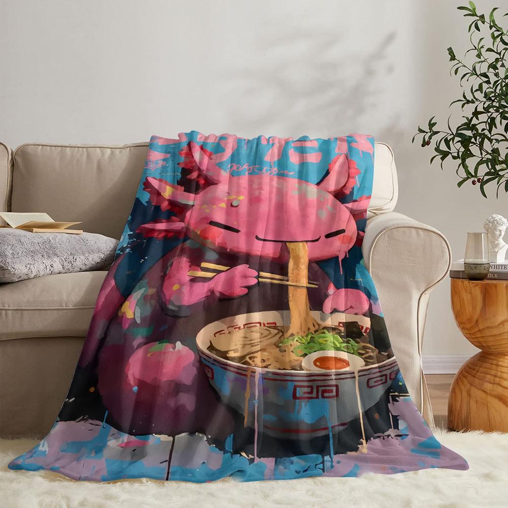 Ramen Axolotls Art Design Throw Soft Flannel Throw Summer Blanket Lightweight Cozy Nap Blanket for Sofa Bed Travel
