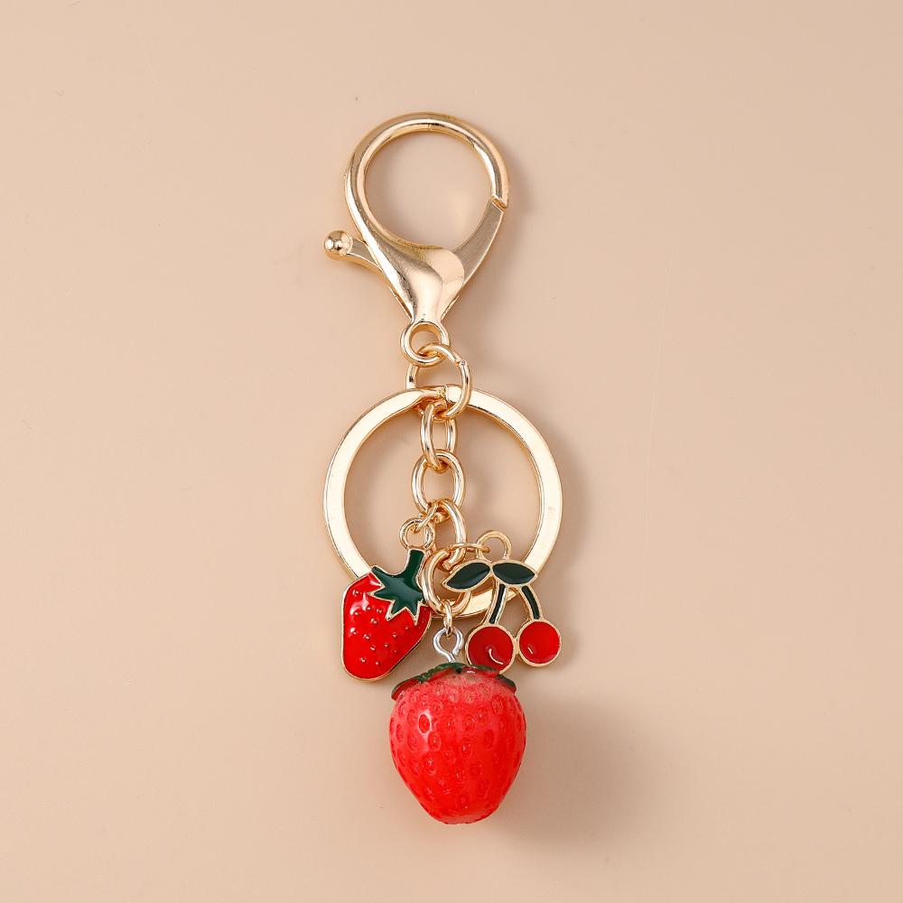 Fashion Resin Simulation Fruit Keychain Women Girls Chilli Strawberry Cherry Key Ring Pendants for Handbag Decor Jewelry Gifts