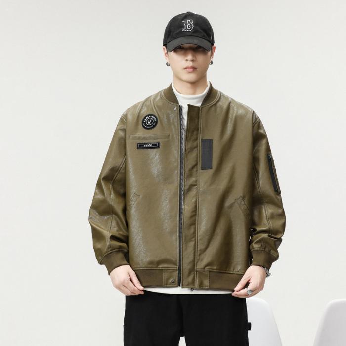 

Кожаная куртка American Retro Locomotive, мужская, свободная, модная, летная, повседневная, универсальная, черного, кофейного, зеленого цвета 4XL зелёный