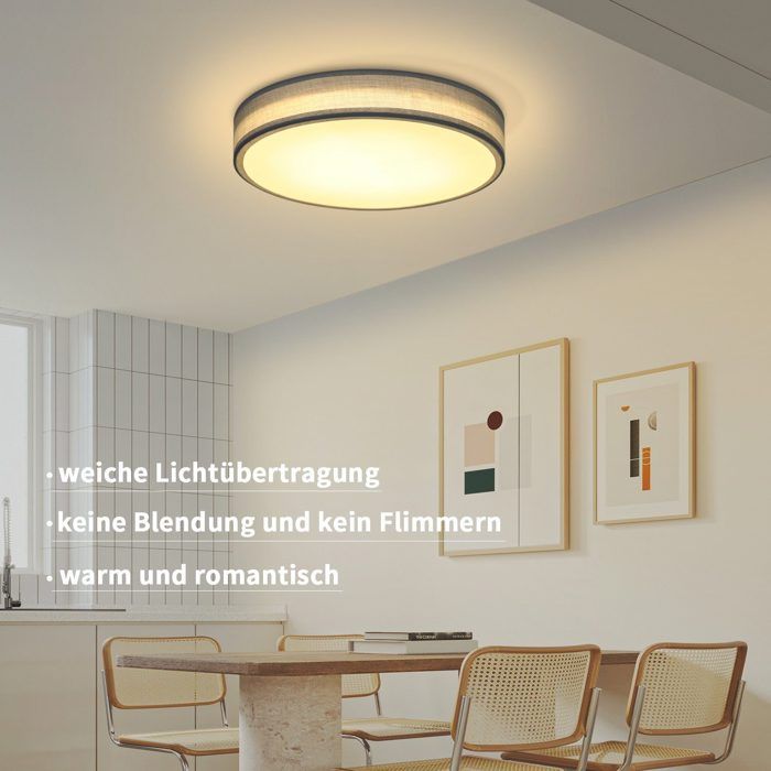 Plafonnier LED - NETTLIFE - Rond 30 cm - Abat-jour tissu - 12W 3000K - Métal
