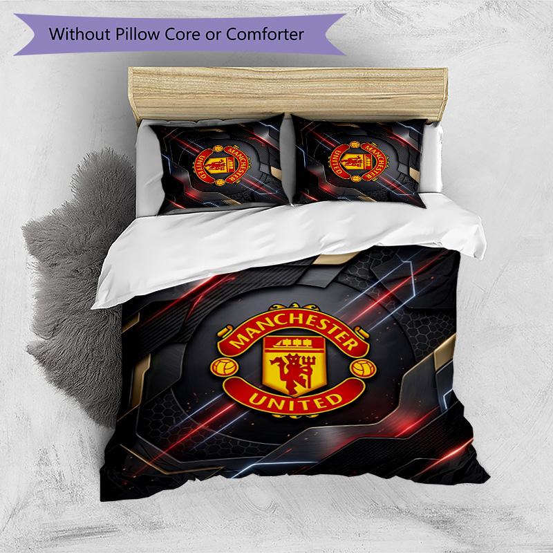 Set Lenzuola Stampato Manchester United 3 Pezzi Morbido Delicato sulla Pelle Lavabile Copripiumino e Federe Set Tutte le Stagioni Camera da Letto