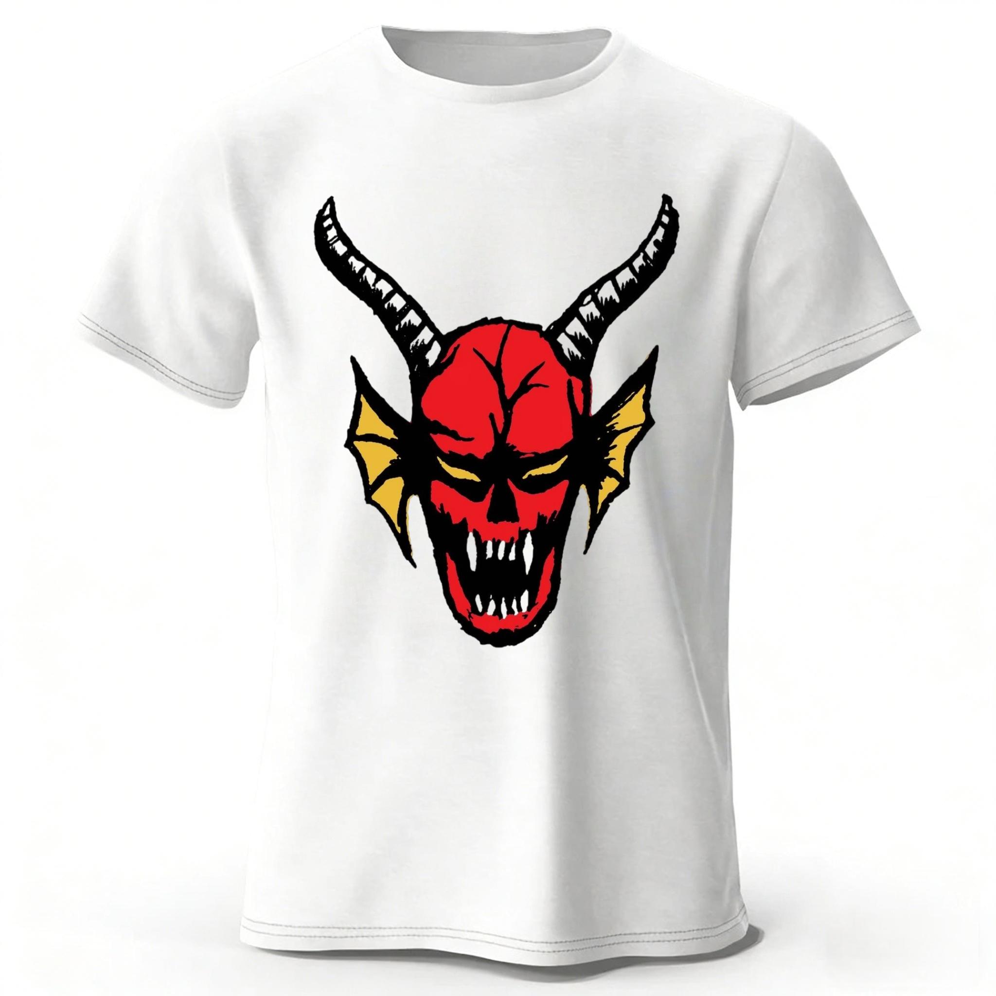 

Sharp Edged Red Devil Print Pure Cotton T-shirt Summer Men s Casual Soft Plus Size Sports Short Sleeves Shirt XXL білий