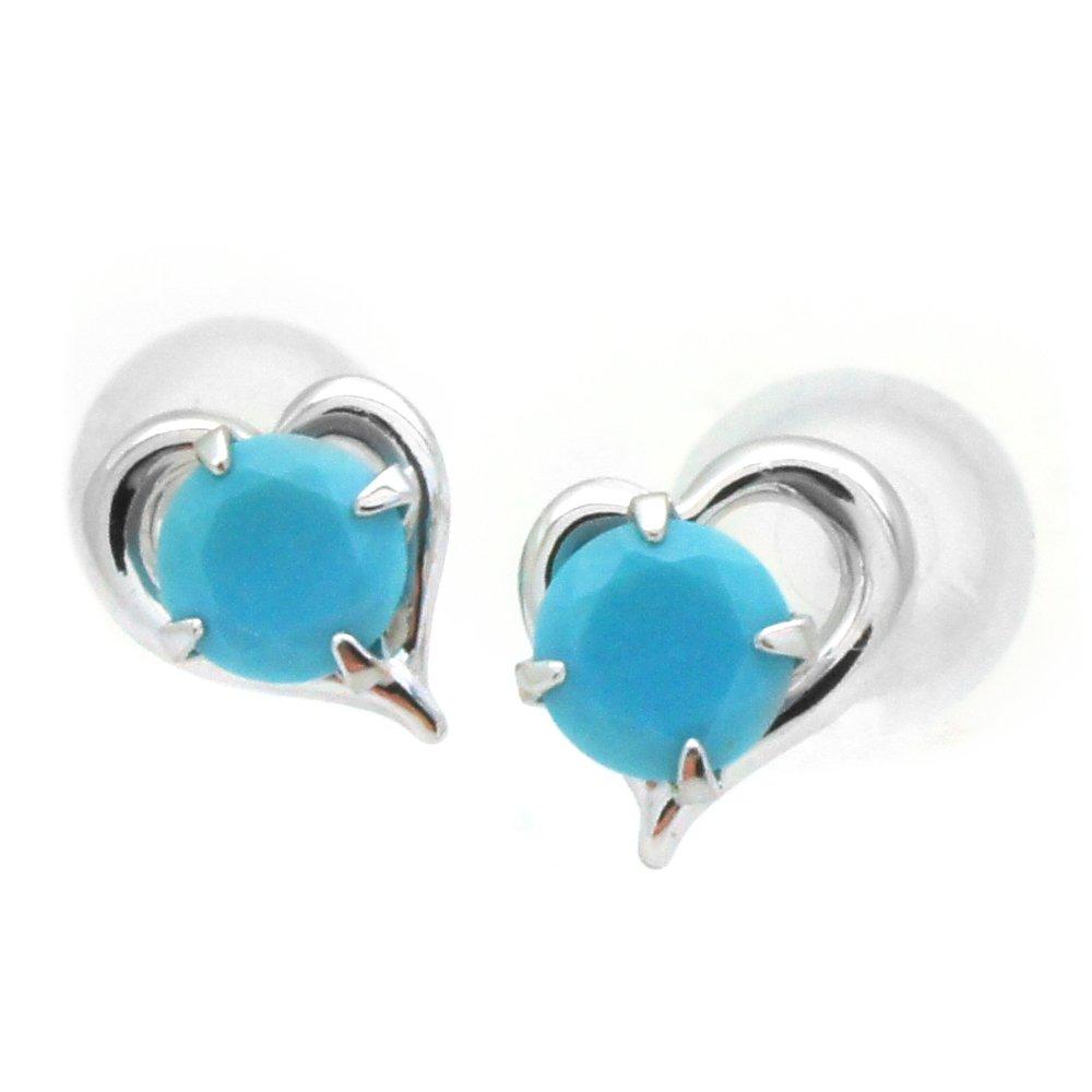 10K White Gold Open Heart Stud Earrings with Turquoise