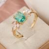 Fashion Gold Color Inlaid White Green CZ Women's Ring Geometry Daily Wear Party Jewelry